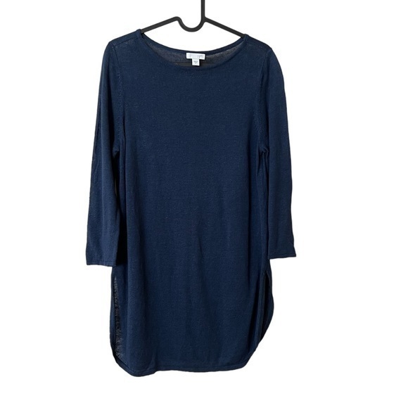 J. Jill Sweaters - J. Jill navy blue blue summery linen blend wide scoop neck tunic top / sweater